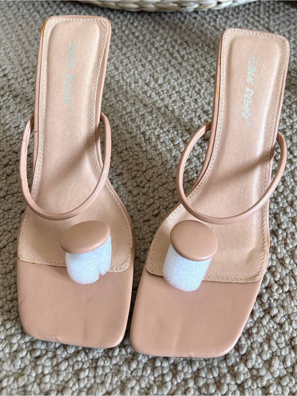 Public Desire Blush Nude Square-Toe Toe-Ring Slide Mules